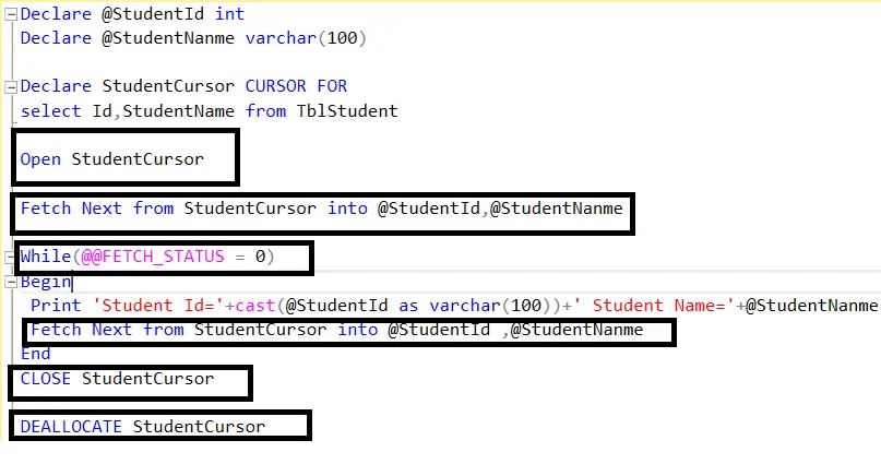 How To Create Cursor in Sql Server With Example