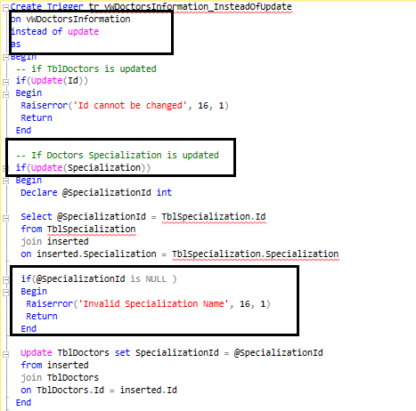Instead Of Update Trigger In Sql Server With Example